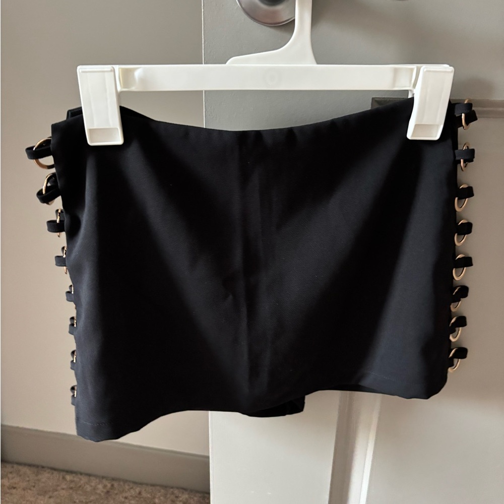 Black Mini Skirt with Side Buckle Detail